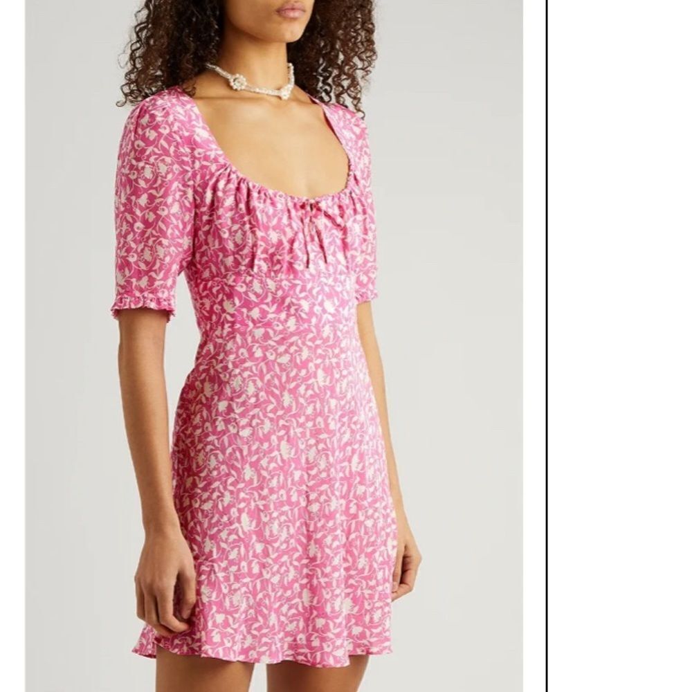 Lilita Azalea Pink Short Ruffle Sleeved Floral-Print Silk Mini Dress‎ Sz Small
